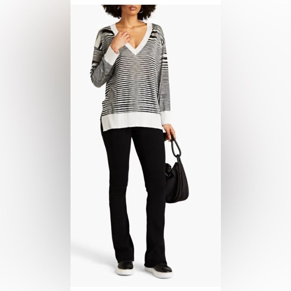 MISSONI Sweater Striped Silk Ribbed trims, Side slits Slips on Lightweight knit